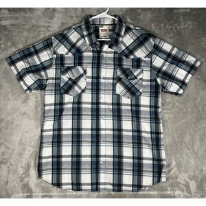 Levis Pearl Snap Flannel Shirt Sz XL Standard short Sleeve Plaid Western Shirt